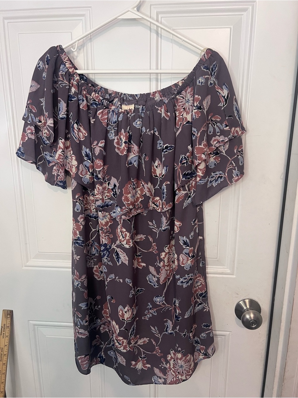 Pink Owl One-Shoulder Floral Dress in Mauve with Pink & Blue Accents
